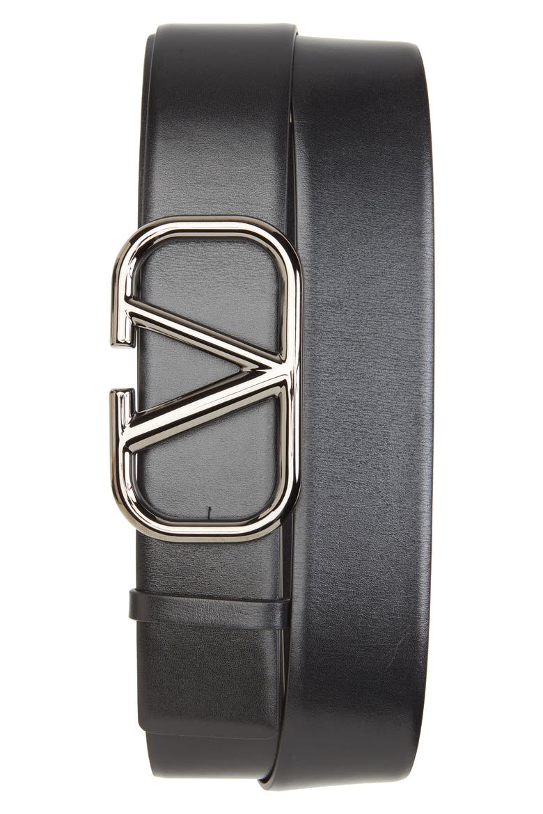 VLOGO Buckle Leather Belt, Main, color, 0NO NERO