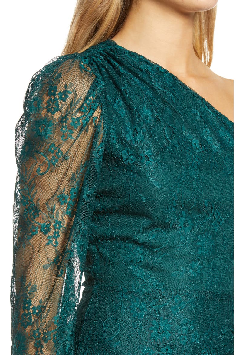 x BFF Jess One-Shoulder Lace Minidress, Alternate, color, DARK GREEN LACE