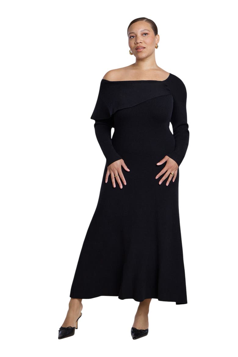 Off The Shoulder Sweater Midi Dress, Main, color, BLACK ONYX