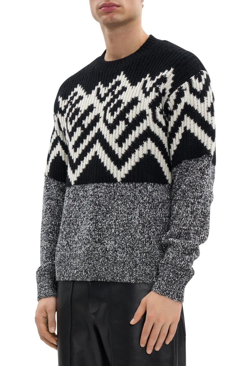 Zephir Oversize Fair Isle Wool Blend Crewneck Sweater, Alternate, color, BLACK/ IVORY