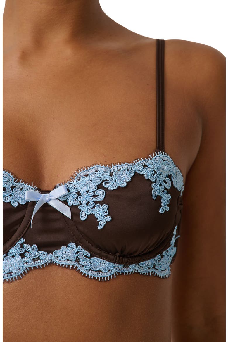 Cinderella Lace Trim Underwire Strapless Satin Bra, Alternate, color, ESPRESSO