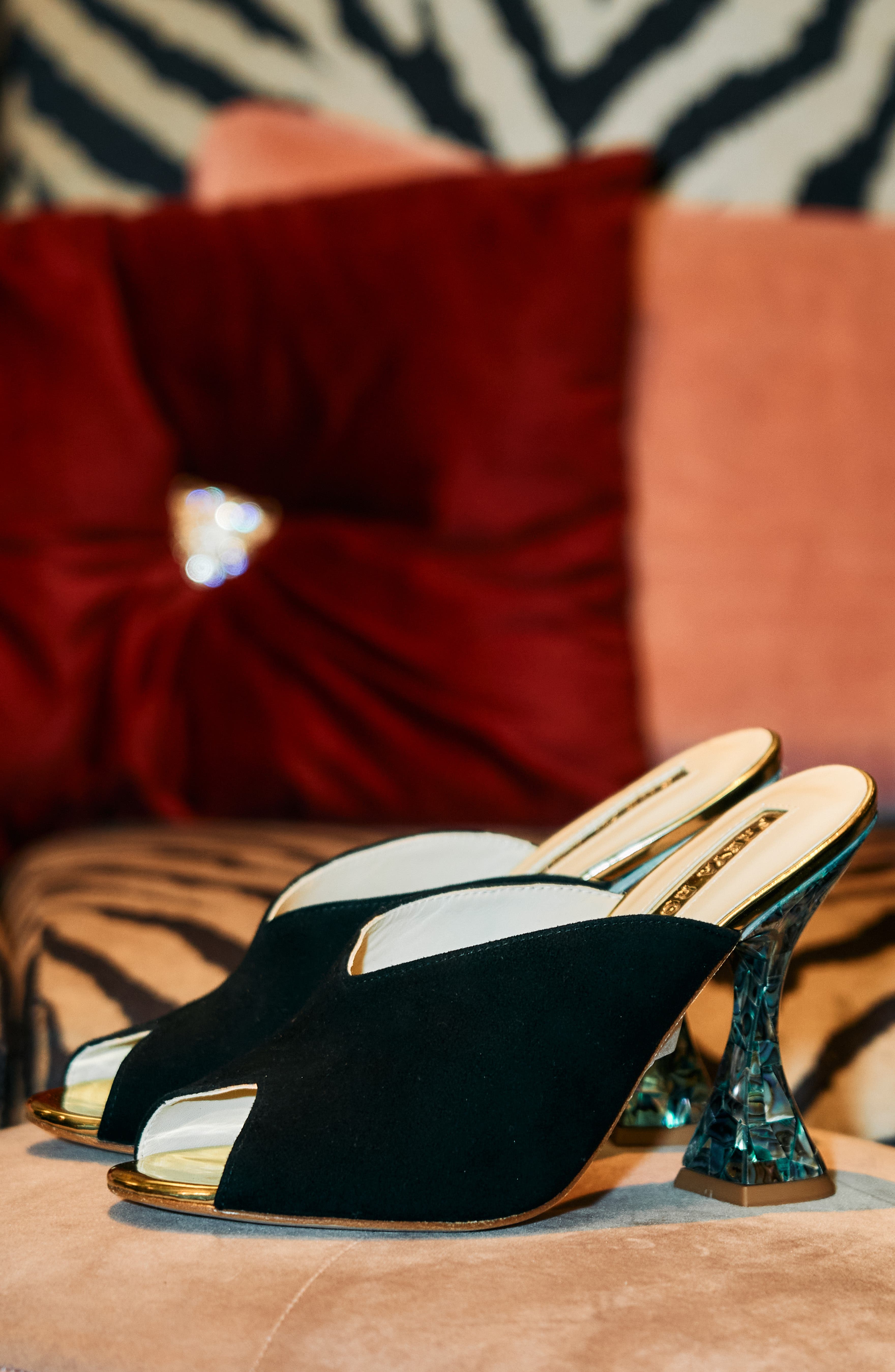 Freya Rose Mimi Noir Pearl Heel Sandal, Alternate, color, 