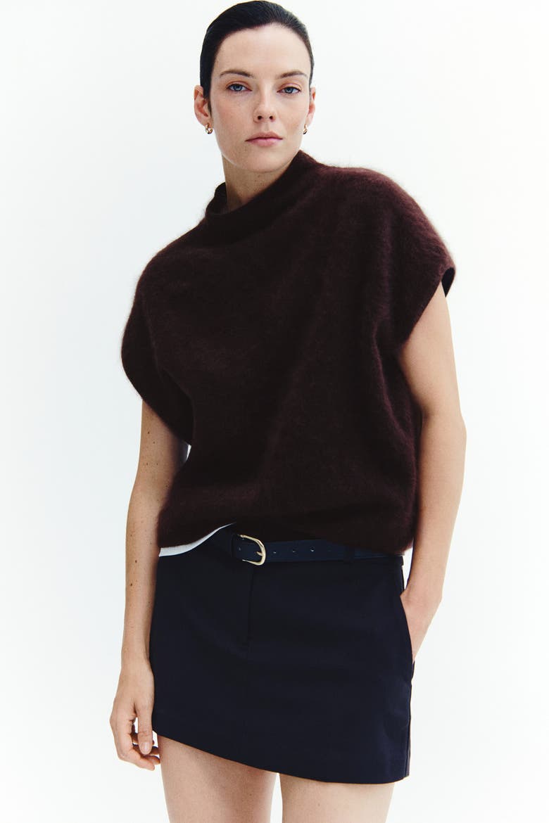 Wool Mock Turtleneck Sweater Vest, Alternate, color, Dark brown
