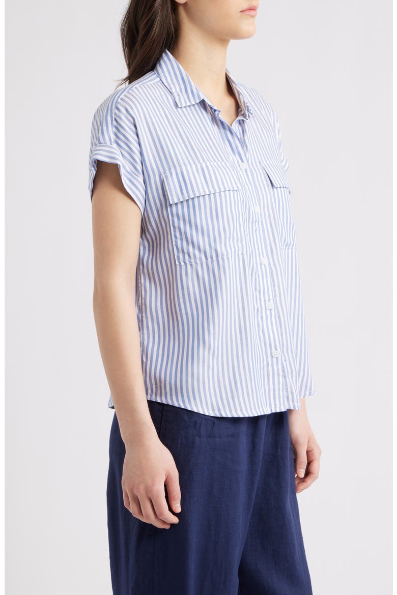 Kaiana Stripe Short Sleeve Button-Up Shirt, Alternate, color, CAPE BLUE