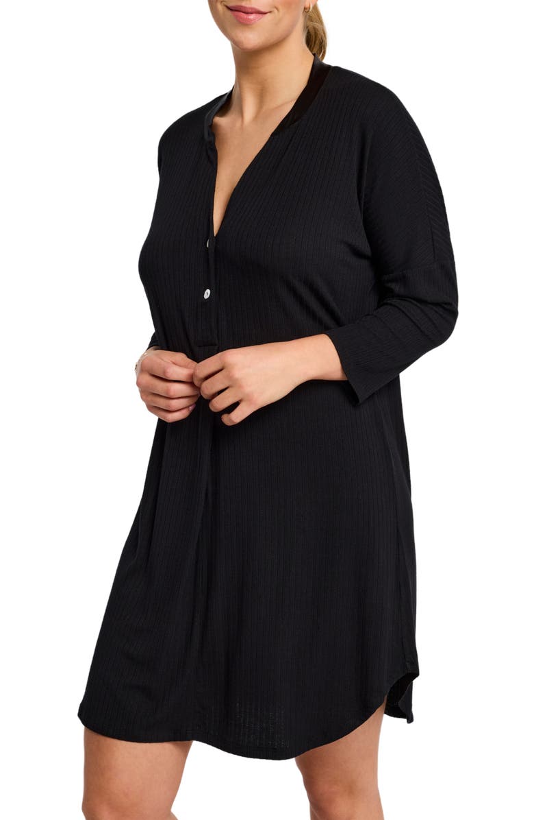 Fleur't Dolman Three Quarter Sleeve Nightshirt, Alternate, color, Black Pointelle