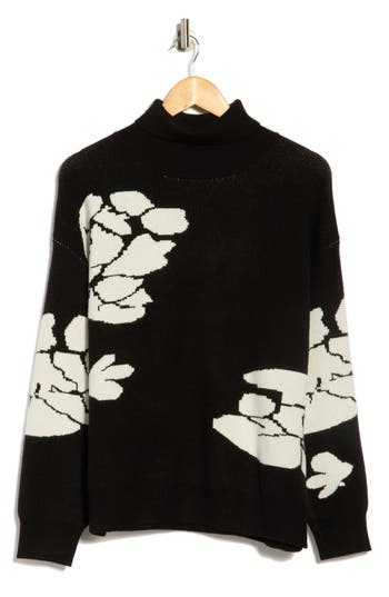 Ellen Tracy Floral Turtleneck Sweater In Black