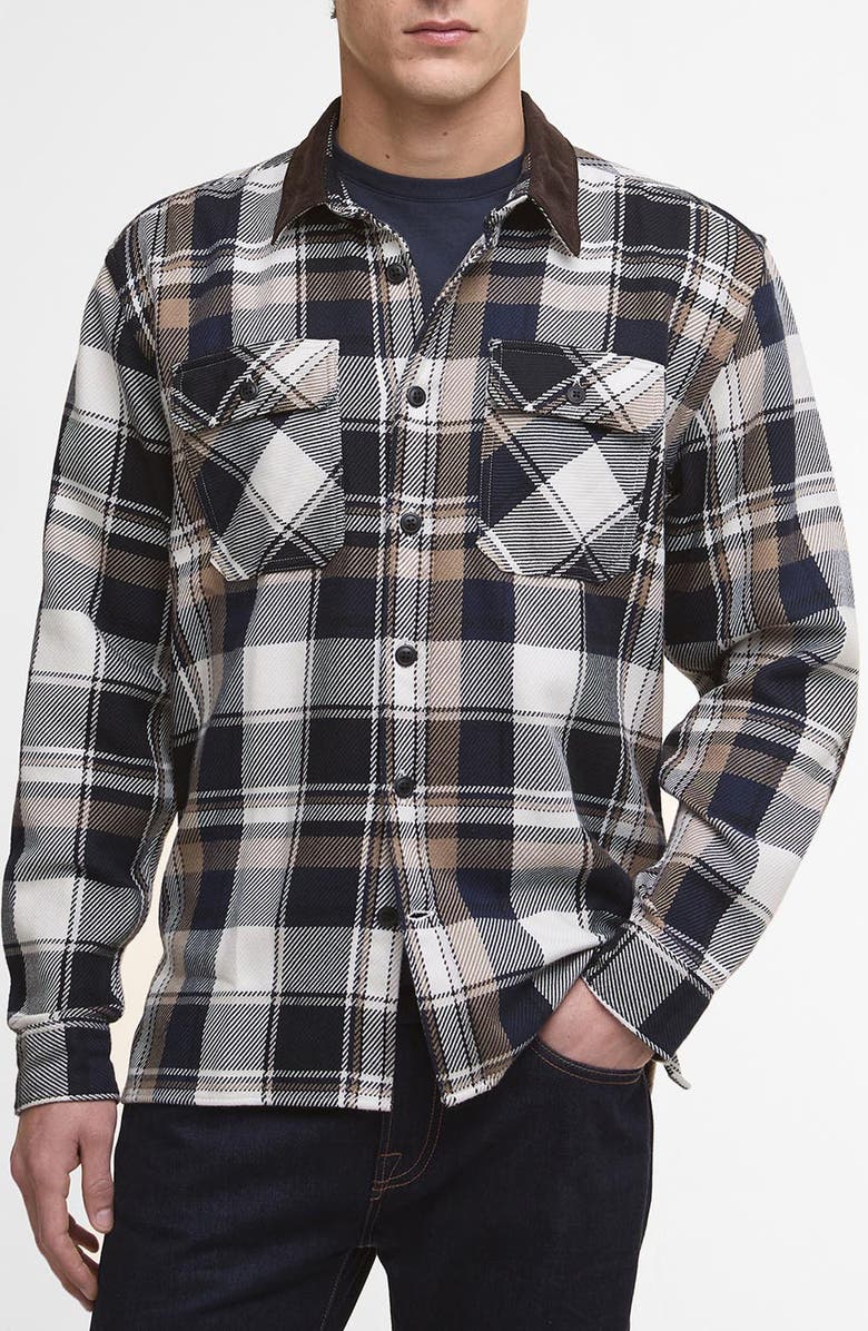 Barbour Grasmoor Plaid Heavyweight Cotton Twill Button-Up Shirt, Main, color, Navy