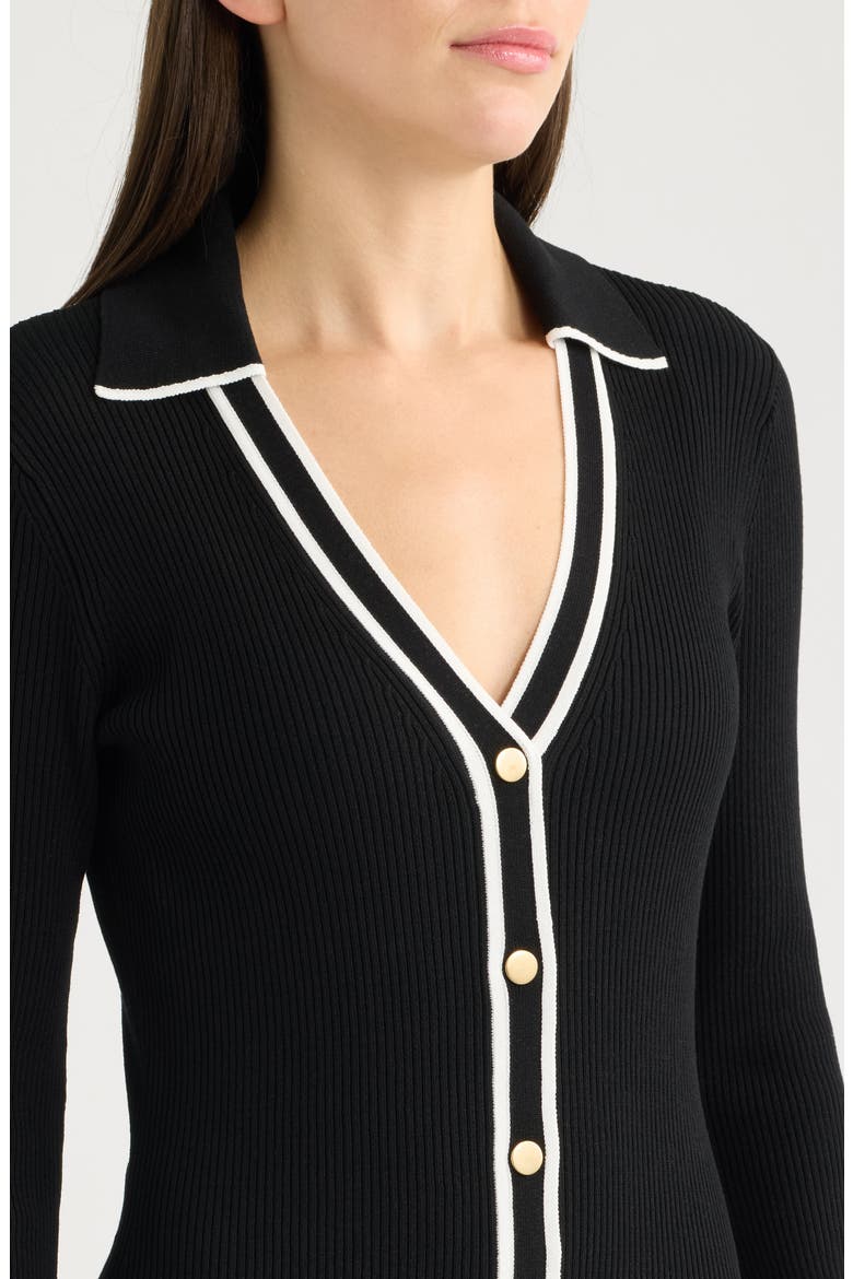 Rib Long Sleeve Midi Sweater Dress, Alternate, color, BLACK WHITE