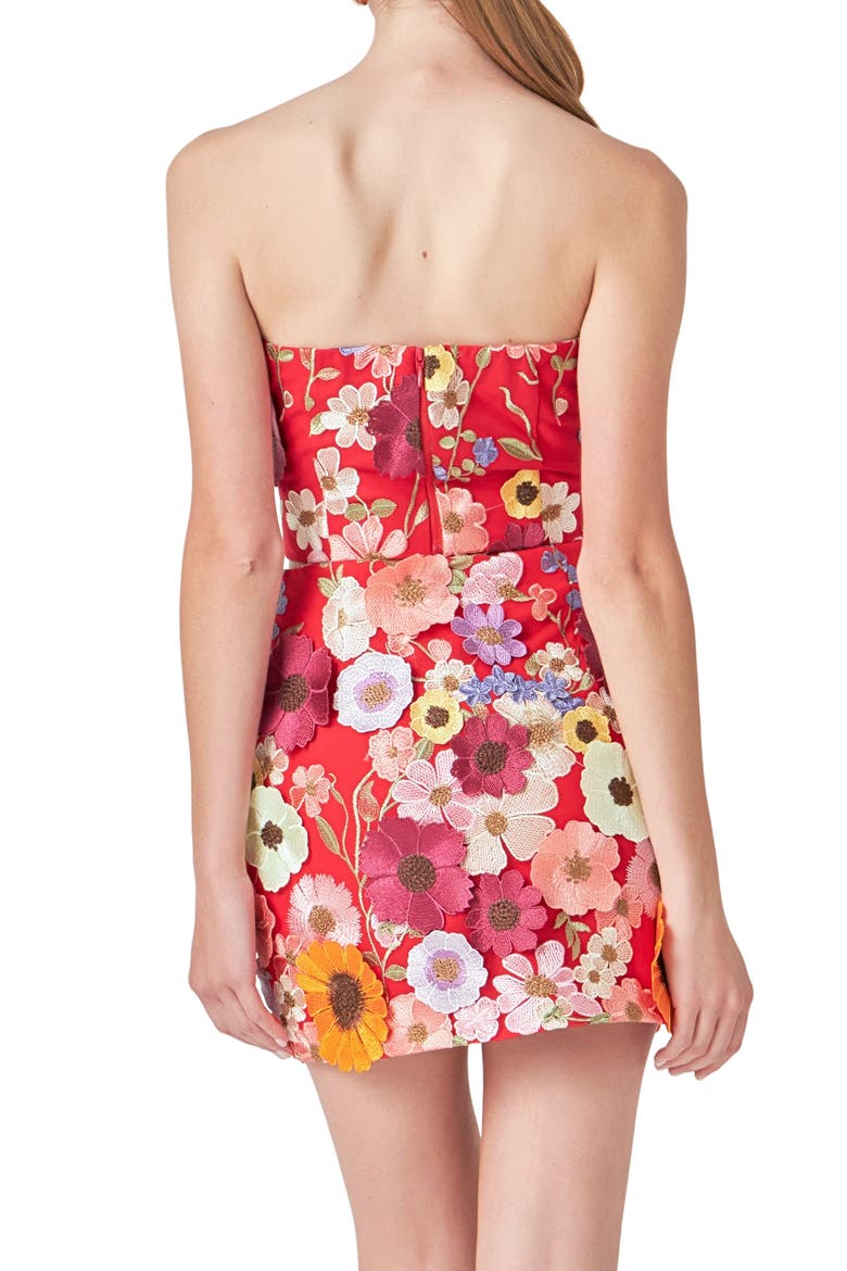 Floral Embroidered Strapless Top, Alternate, color, RED