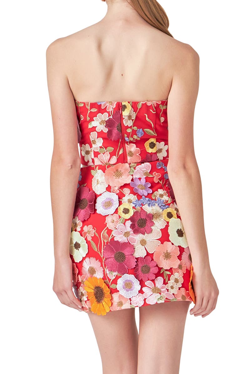 Endless Rose Floral Embroidered Strapless Top, Alternate, color, Red