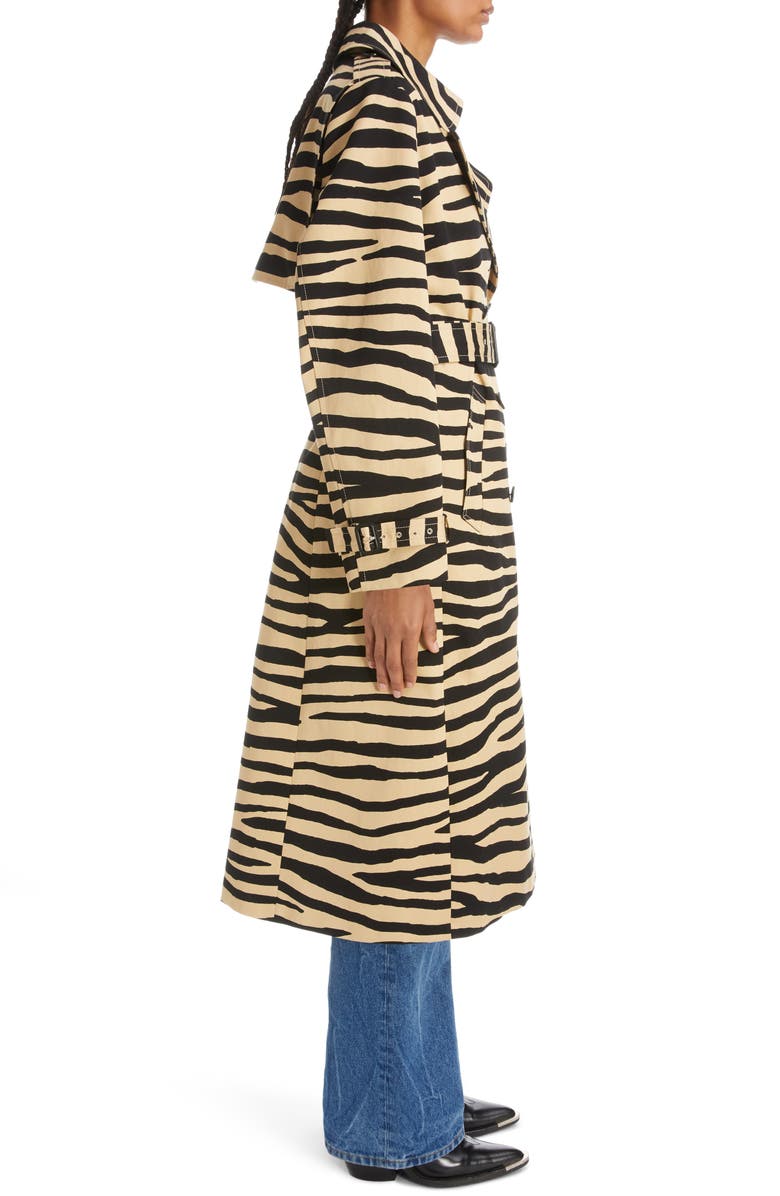 Rabanne Tiger Print Cotton Gabardine Trench Coat, Alternate, color, 