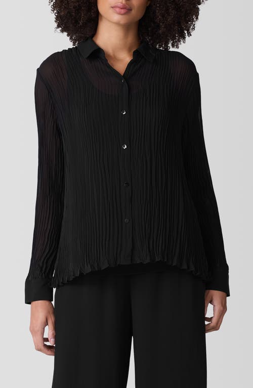 Eileen Fisher Textured Silk Button-up Shirt In Black