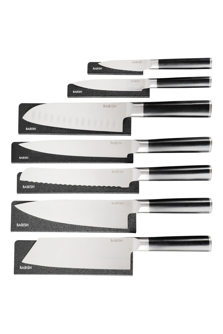 14-Piece High Carbon German Steel Full Tang Forged Knife Set with Sheaths, Main, color, Stainless Steel