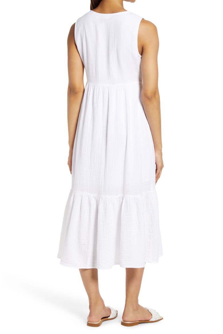 Reana Sleeveless Cotton Double Cloth Midi Dress, Alternate, color, WHITE