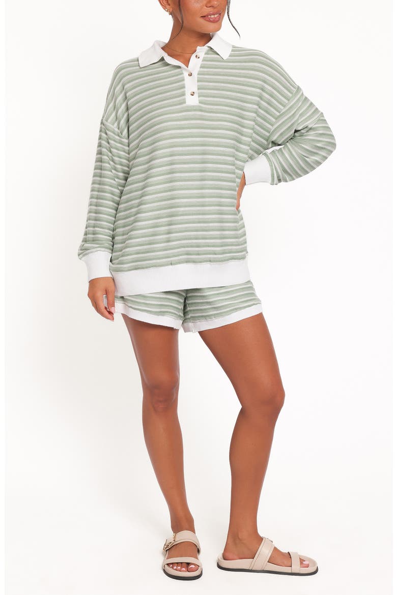 Dealia Stripe Polo Sweater & Shorts Set, Main, color, SAGE STRIPE