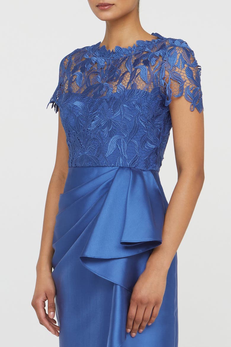 Selena Column Draped Dress, Alternate, color, Blue Mirage