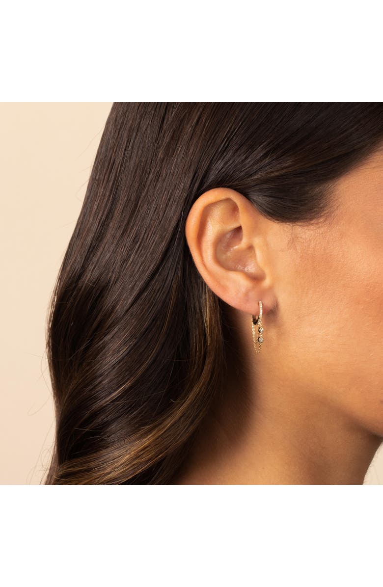 BY ADINA EDEN Double Diamond Solitaire Dangling Chain Huggie Earring 14K, Alternate, color, 14K Gold