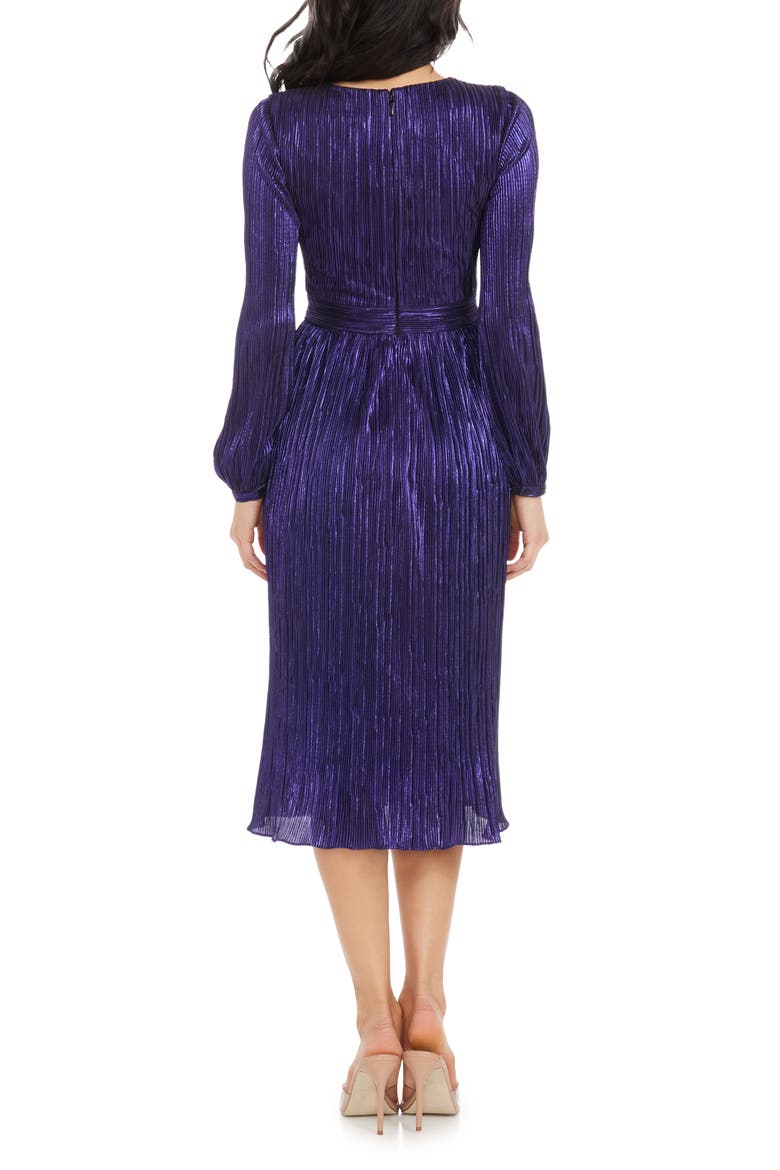 Holly Long Sleeve Metallic Plissé Dress, Alternate, color, DEEP PLUM