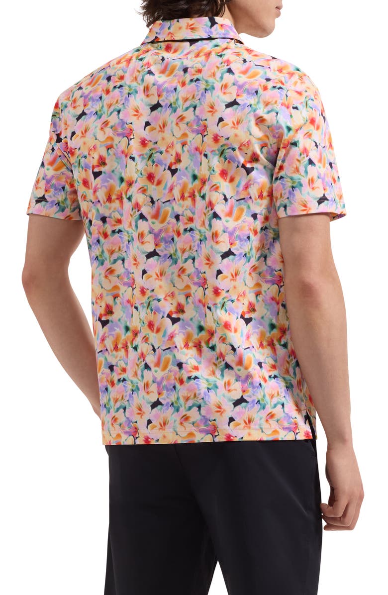 Bugatchi Hendrix Floral Pima Cotton Polo, Alternate, color, Peach
