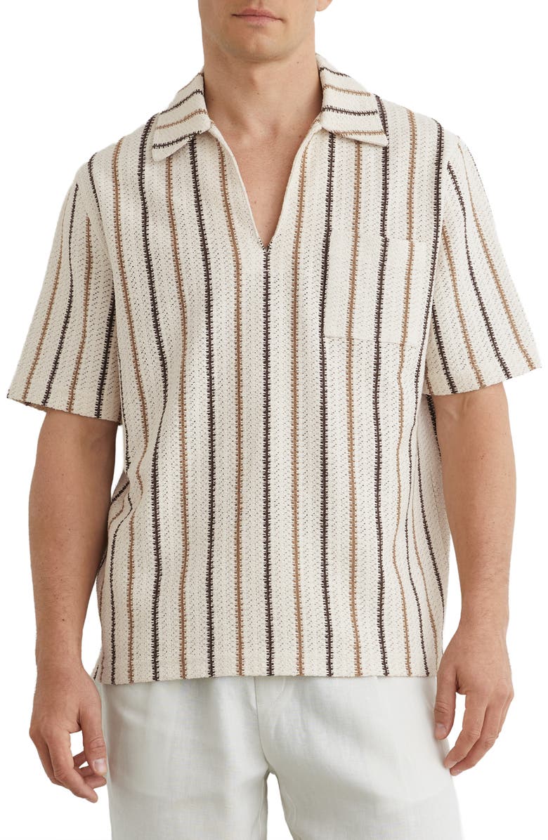 Reiss Chatham Stripe Johnny Collar Polo, Main, color, Ecru