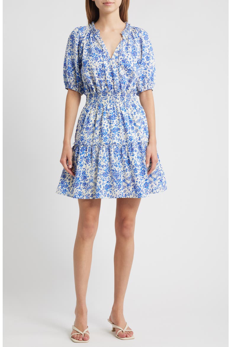 Fiorella Floral Smocked Dress, Main, color, BLUE MARGUERITE