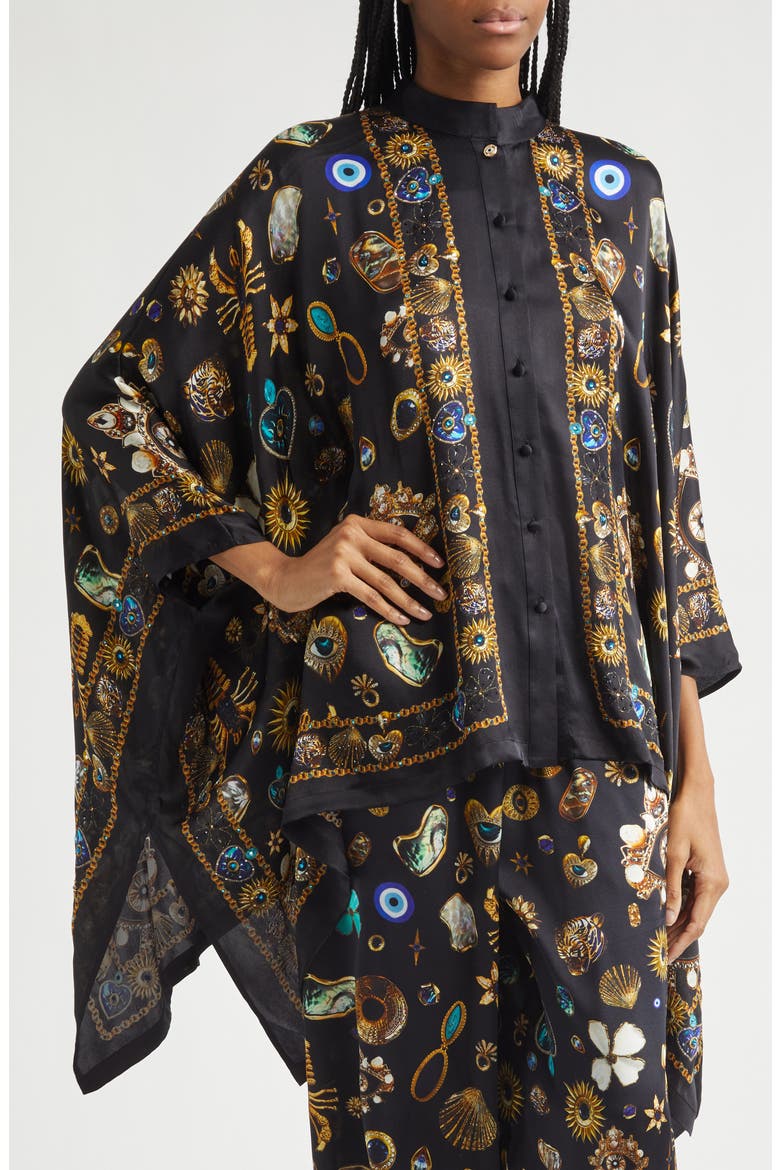 Amulets & Alchemy Print Silk Satin Shirt, Alternate, color, AMULETS AND ALCHEMY