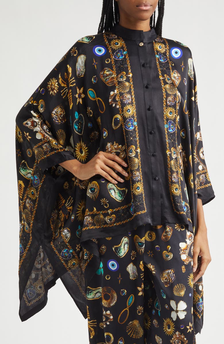 Camilla Amulets & Alchemy Print Silk Satin Shirt, Alternate, color, Amulets And Alchemy