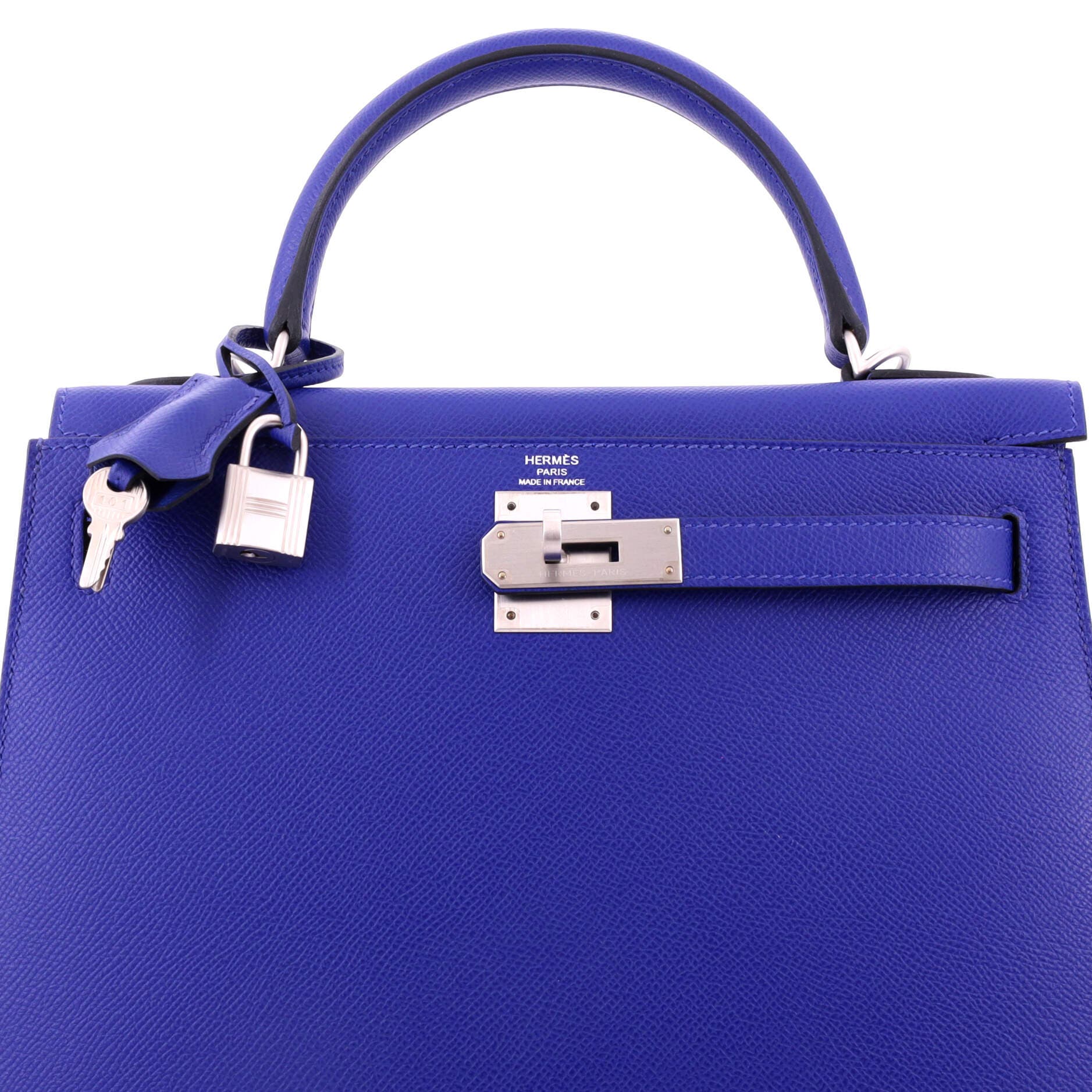 Pre-Owned Hermes Kelly Handbag Blue Epsom with Brushed Palladium Hardware 28, Alternate, color, 