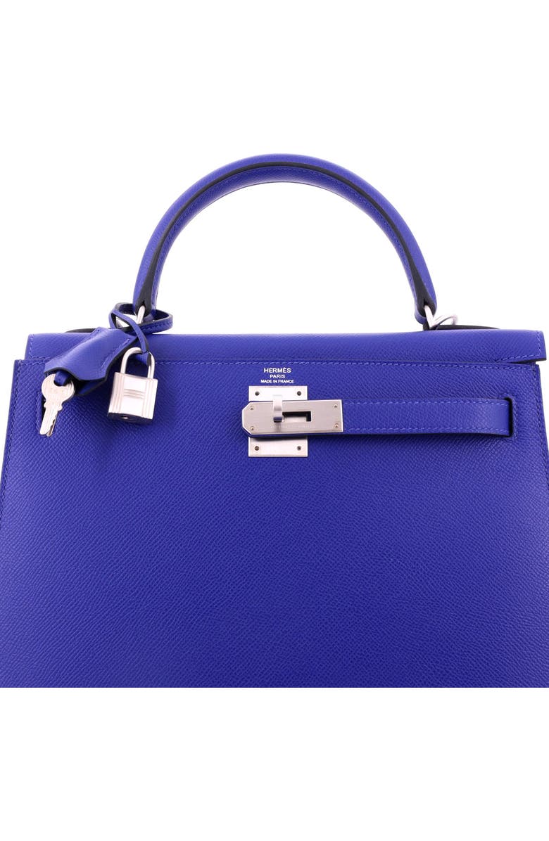 Pre-Owned Hermes Kelly Handbag Blue Epsom with Brushed Palladium Hardware 28, Alternate, color, Bleu Electrique
