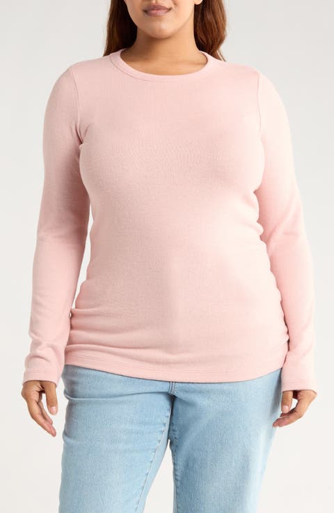 Long Sleeve Brushed Knit Top (Plus)