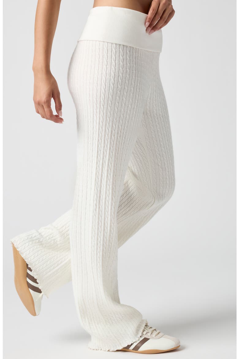 Mini Cable Stitch Foldover Sweater Pants, Alternate, color, JET STREAM