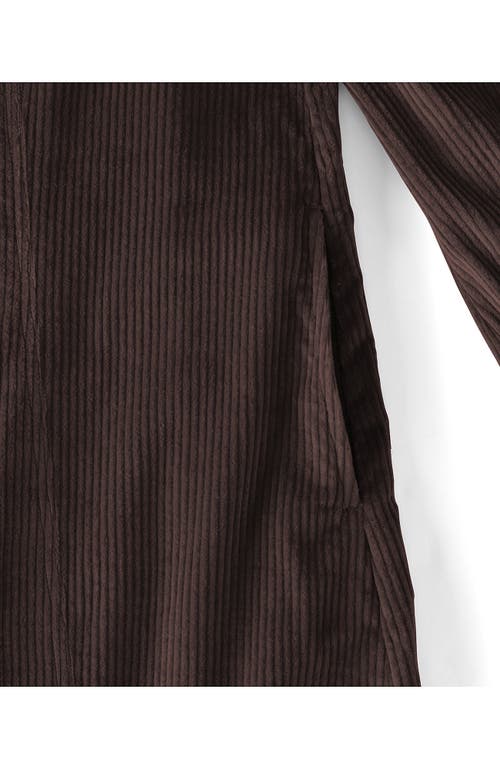 Lands' End Plus Size Wide Wale Cord Popover Long Sleeve Shirt Dress In Brown