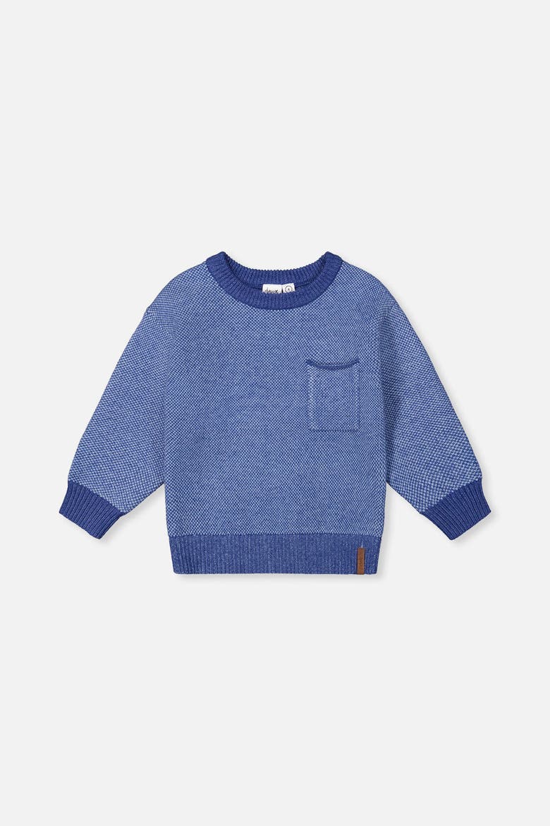 Knit Diamond Pattern Chest Pocket Sweater, Main, color, Blue Knit