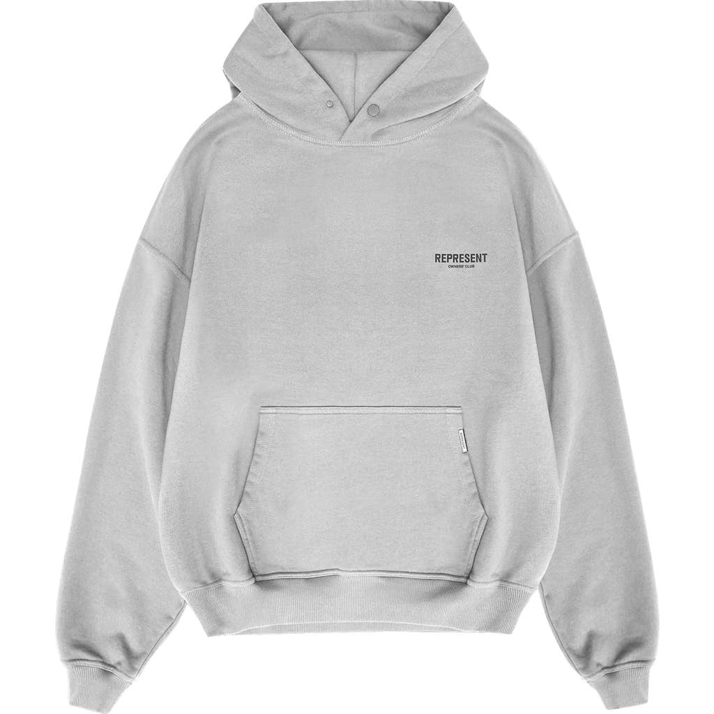 Represent Owners Club Logo Cotton Hoodie In Ash Grey/black