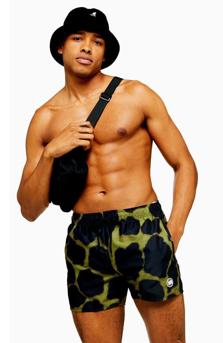 Topman Giraffe Print Swim Trunks, Alternate, color,