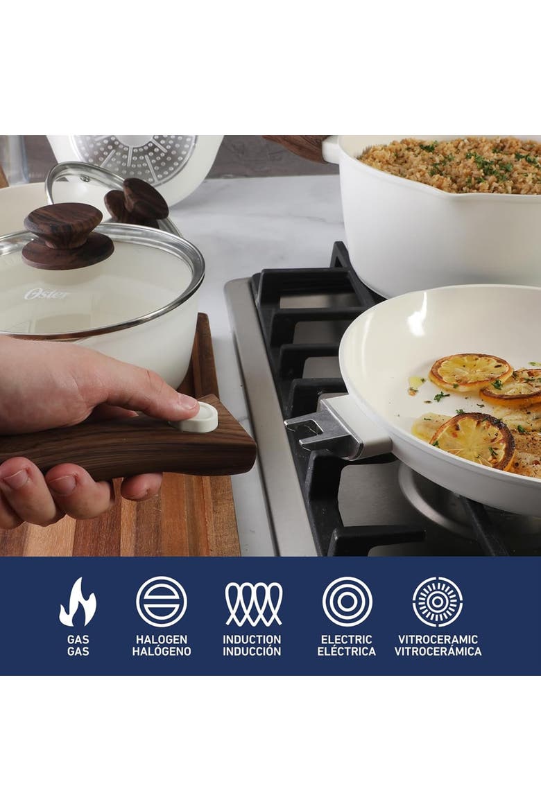 18 Piece Ceramic Nonstick Cookware Set in Matte Linen, Alternate, color, White