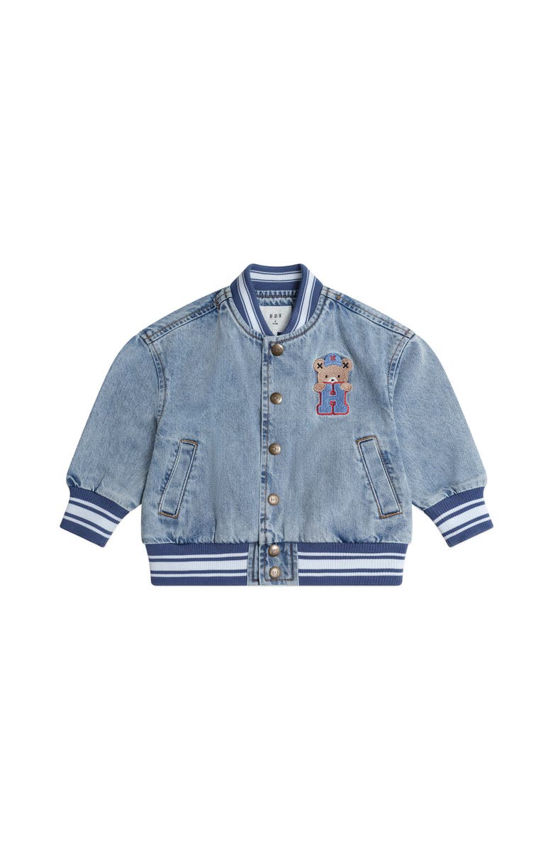 Huxbaby Dreamy Denim Varsity Bomber, Main, color, Fw25
