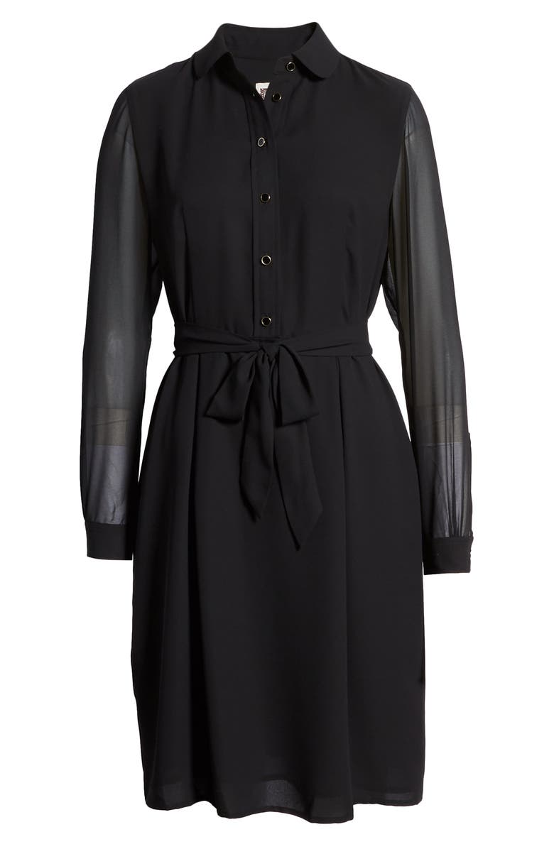 Anne Klein Long Sleeve Chiffon & Crepe Shirtdress, Alternate, color, 