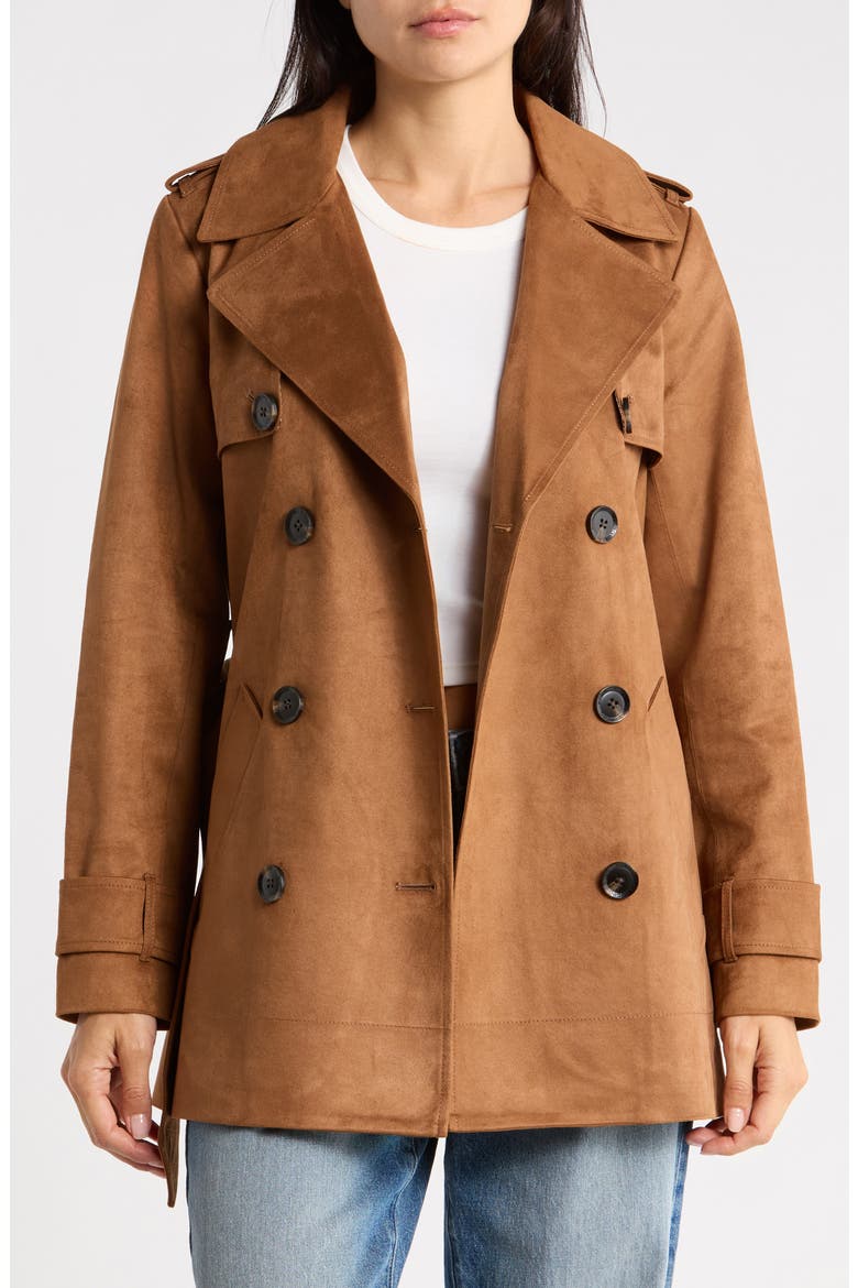 Faux Suede Trench Coat, Alternate, color, CAMEL