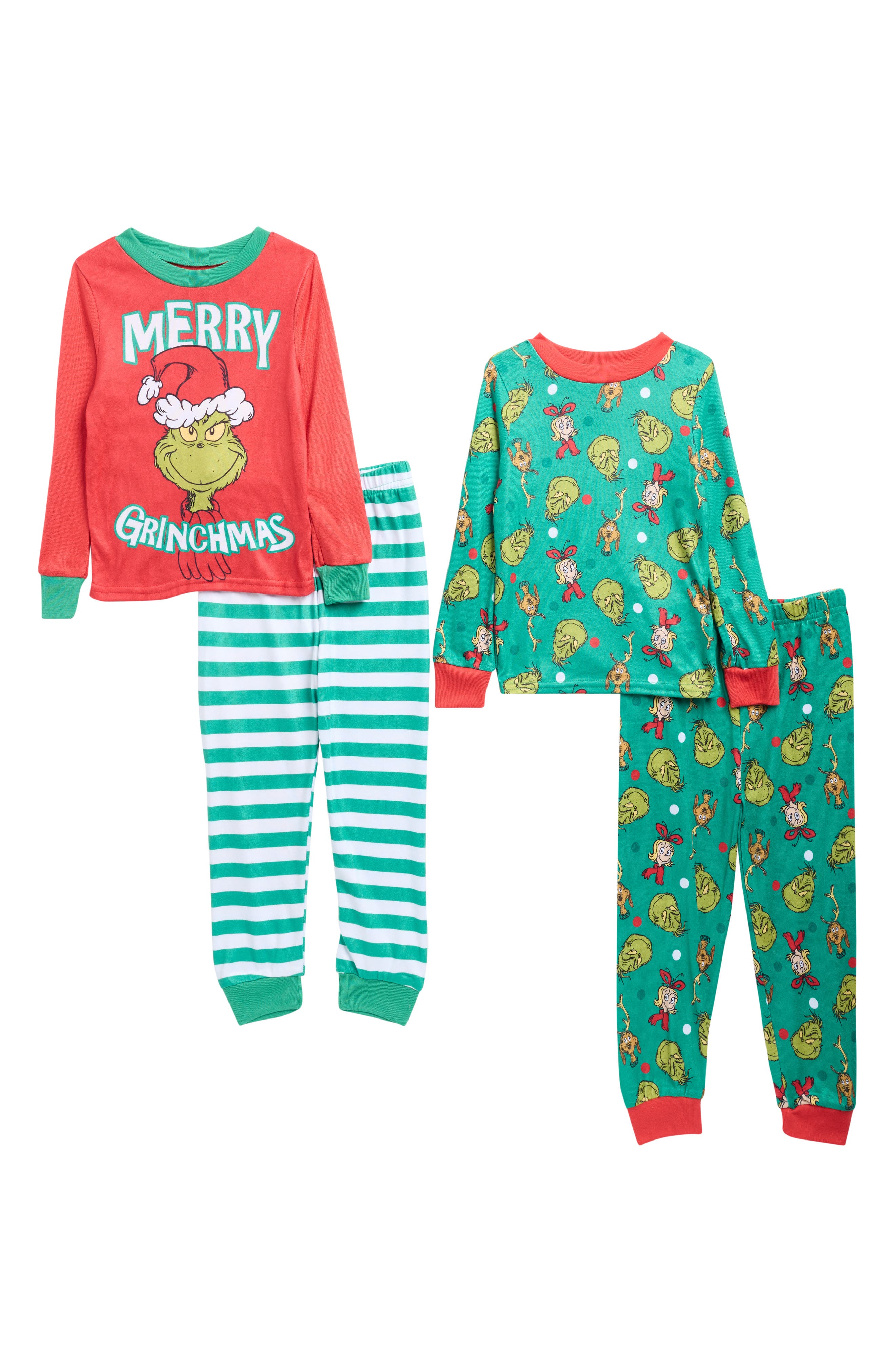 KOMAR Kids' Grinch 2-Pack Long Pajamas