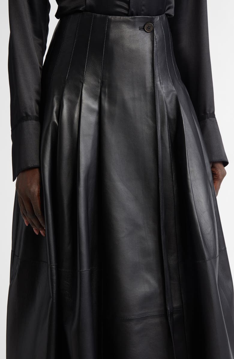 Altuzarra Frankie Pleated Lambskin Leather Skirt, Alternate, color, 