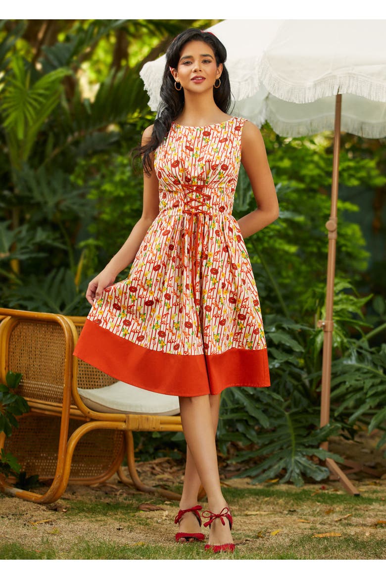 Boardwalk Corset Dress, Alternate, color, Kitschy Coastal