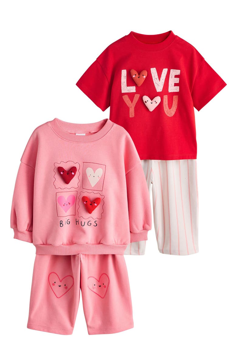 NEXT Kids' Assorted 4-Pack T-Shirt, Sweatshirt & Pants Set, Alternate, color, Multi Pink