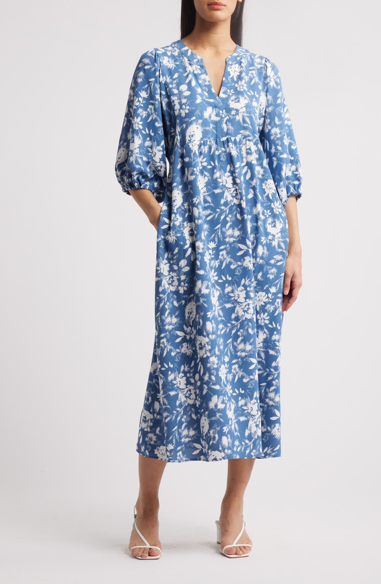 Connected Apparel Puff Sleeve Midi Dress, Main, color, 