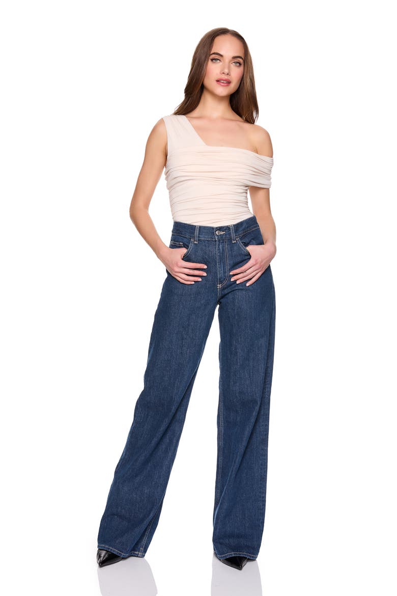 One-Shoulder Gathered Knit Top, Alternate, color, BLANCHED ALMOND