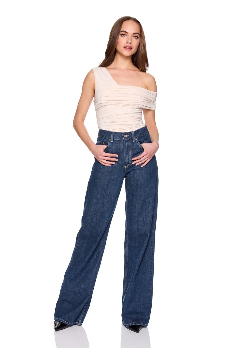 Susana Monaco One-Shoulder Gathered Knit Top, Alternate, color, Blanched Almond