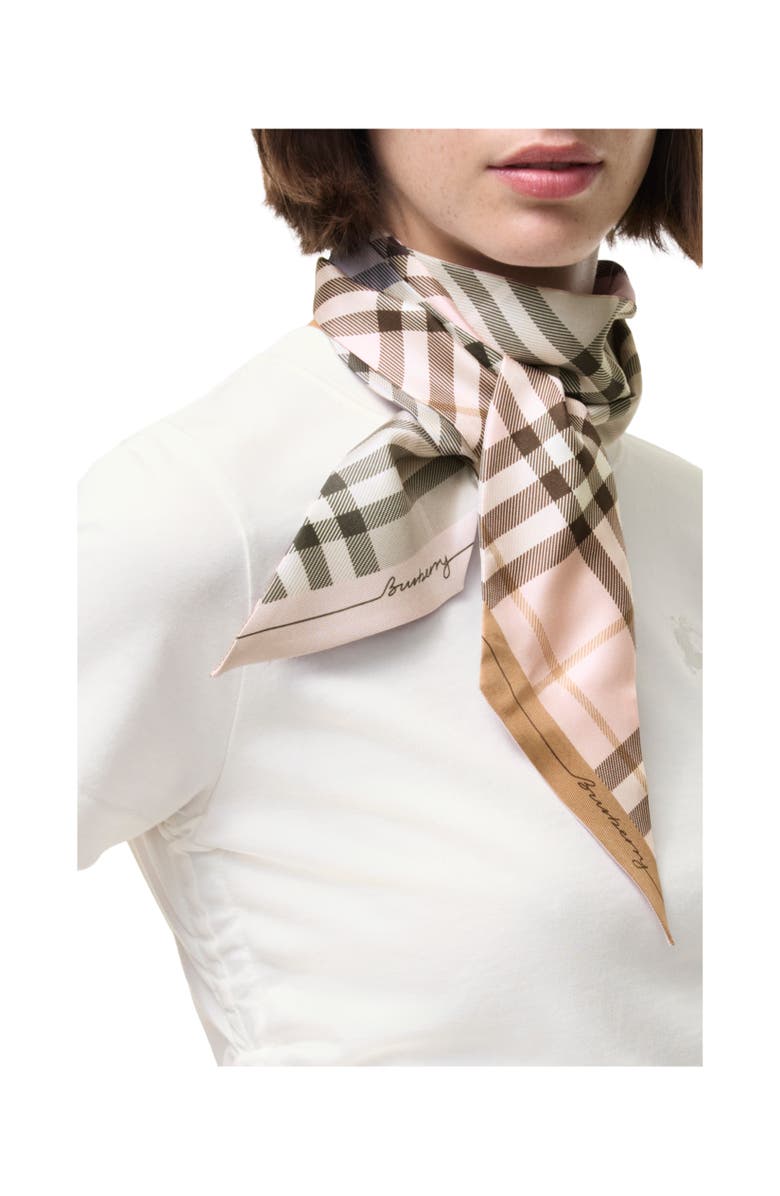 Burberry Skinny Contrast Check Silk Scarf, Alternate, color, Bow Pink/Mitten Grey