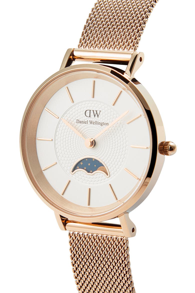 Petite Moonphase Mesh Strap Watch, 32mm, Alternate, color, ROSE GOLD