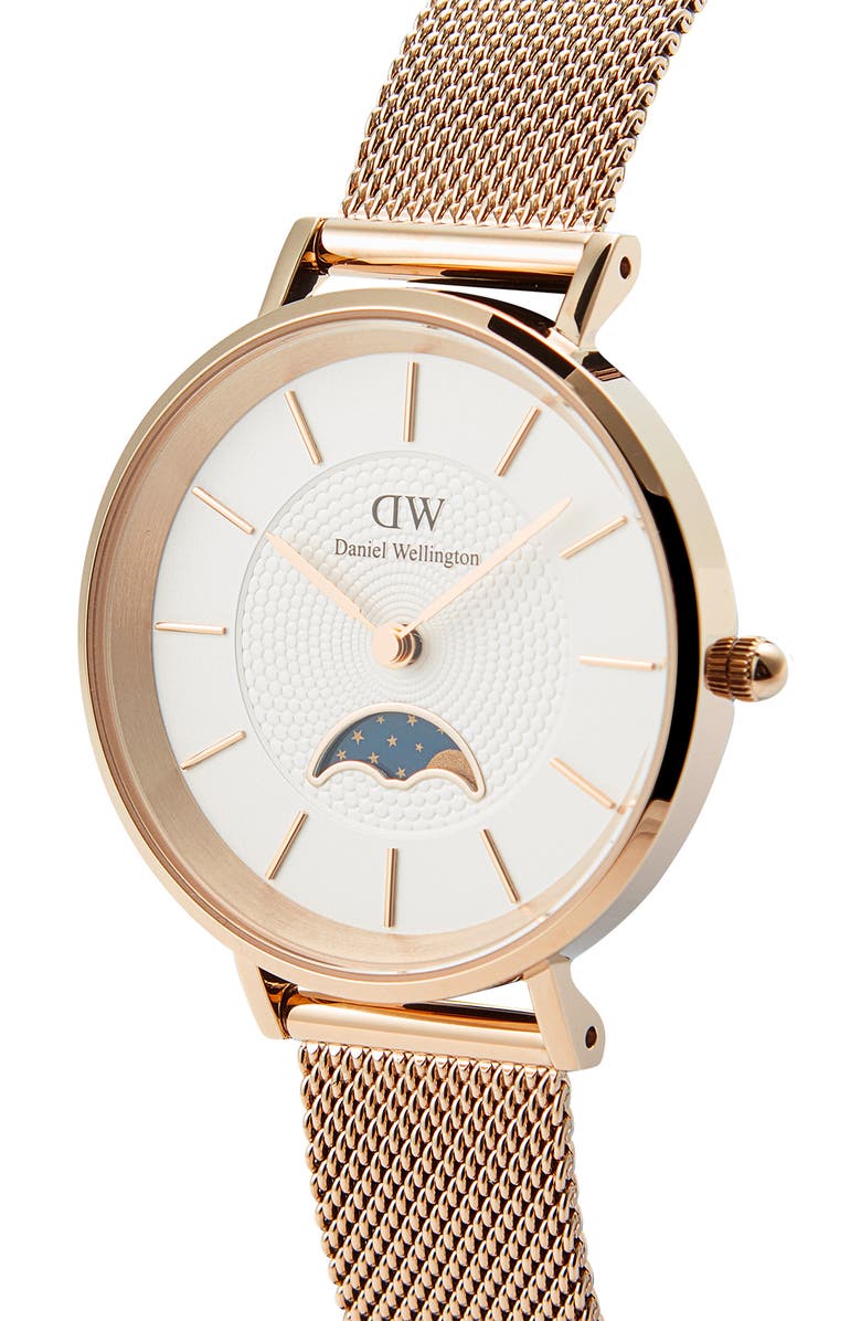 Daniel Wellington Petite Moonphase Mesh Strap Watch, 32mm, Alternate, color, Rose Gold
