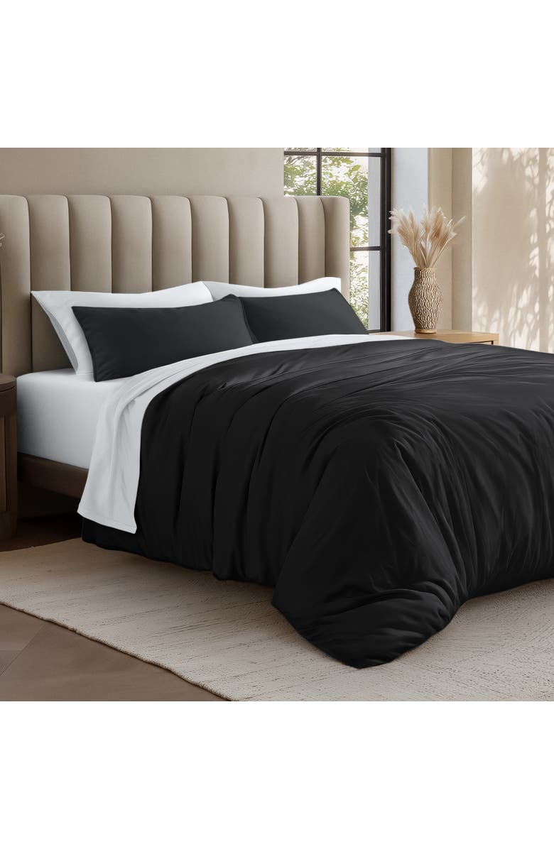 Bare Home Organic Cotton Jersey Duvet Cover & Pillowsham Set, Alternate, color, Black